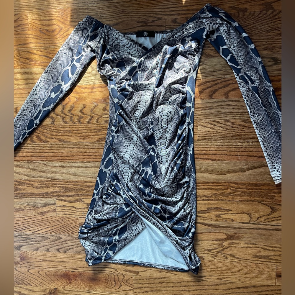 Slinky Bodycon Ruched Snakeskin Dress